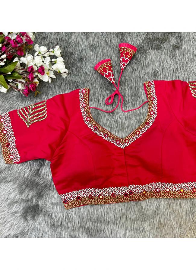 Pure Silk Red Party Wear Hand Work Readymade Blouse